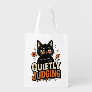 Quietly Judging Black Cat – Funny Sarcastic Cat, C Grocery Bag