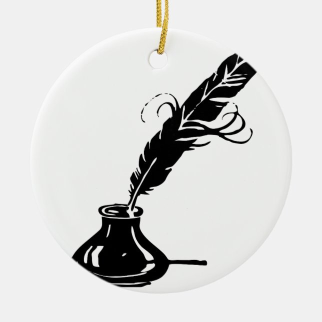 Quill and Ink Bottle Ceramic Ornament (Front)