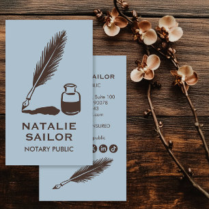 Quill Feather Ink Pen Logo Notary Public CUSTOM  Business Card