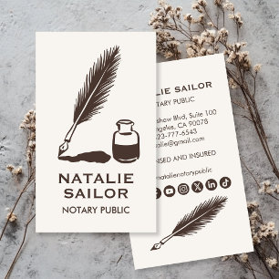 Quill Feather Ink Pen Logo Notary Public CUSTOM  Business Card