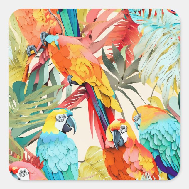 Quill Paper Parrots Square Sticker (Front)