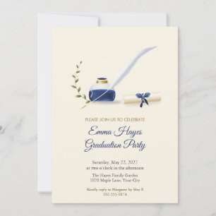 Quill Pen and Ink Pot Graduation Party Invitation