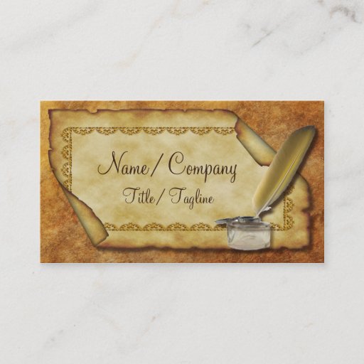 Customizable Quill Pen and Parchment Business Card