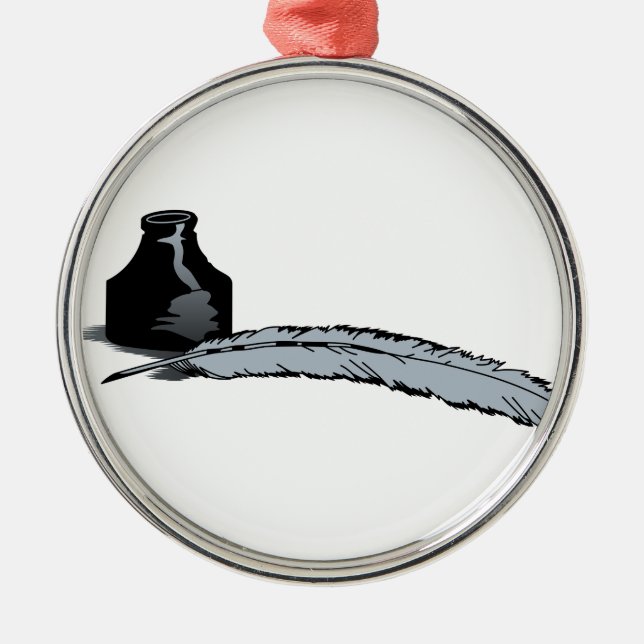 Quill Pen & Ink Metal Ornament (Front)