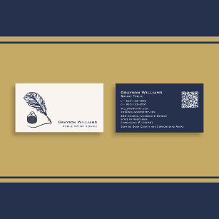 Quill QR Code Navy Mobile Notary  Business Card