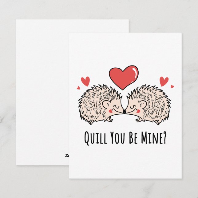 Quill You Be Mine: Hedgehog Love Couple Kiss Holiday Card (Front/Back)
