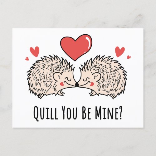 Quill You Be Mine Hedgehog Love Couple Kiss Postcard