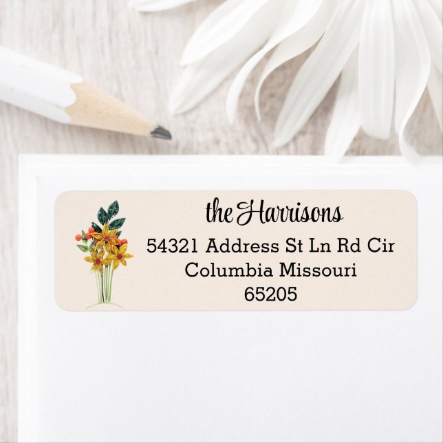 Quilled Autumn Antique White Return Address Label (Insitu)