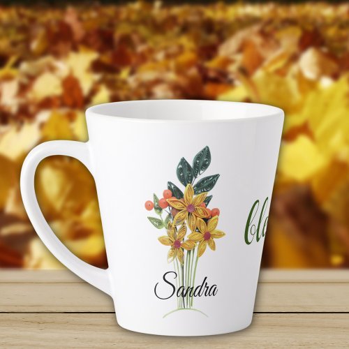 Quilled Autumn Flowers blessed 12oz Latte Mug