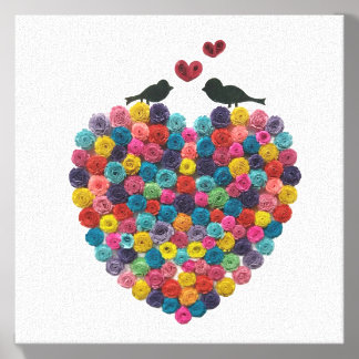 Quilled Lovebirds & Floral Heart Canvas Photo Tile