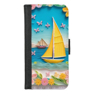 Quilled Nature Scene with Sailing Boat iPhone 8/7 Wallet Case