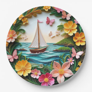 Quilled Nature Scene with Sailing Boat Paper Plates