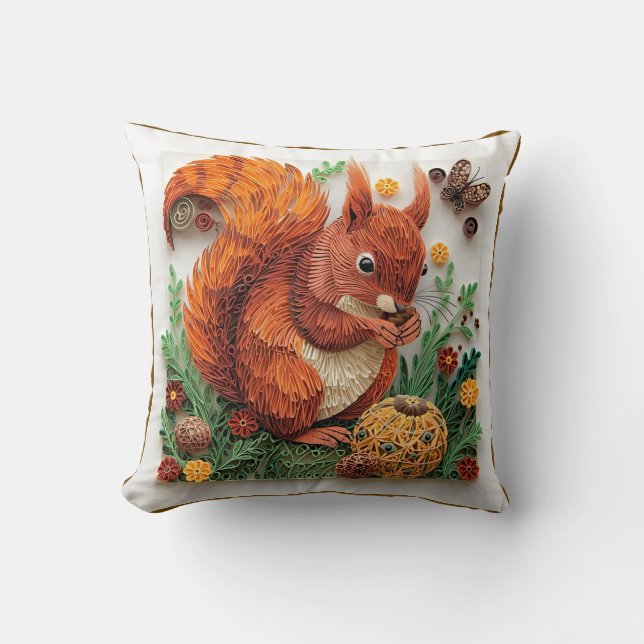 Quilling Effect Red Squirrel in Autumn Throw Pillow (Front)