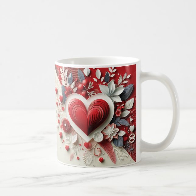 Quilling Hearts Flowers Design Valentine's Day Coffee Mug (Right)