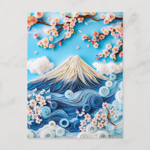 Quilling Mount Fuji with Cherry Blossoms Postcard