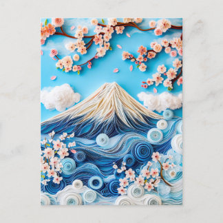 Quilling Mount Fuji with Cherry Blossoms Postcard