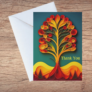 Quilling Orange Tree Autumn Illustration Letterpress Thank You Card