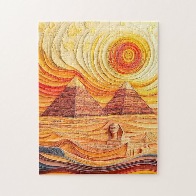 Quilling Sunset at Pyramids and Sphinx Jigsaw Puzzle (Vertical)