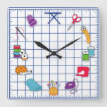 Quilt And Sew Time Square Wall Clock at Zazzle