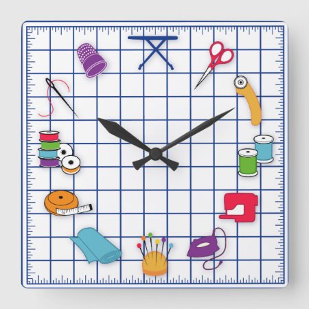 Quilt And Sew Time Square Wall Clock