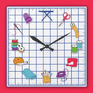 Quilt and Sew Time Square Wall Clock