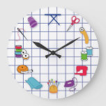 Quilt And Sew Time Wall Clock, Round Large Clock at Zazzle
