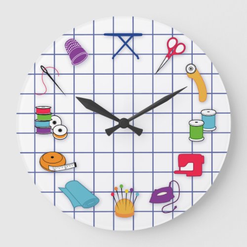 Quilt and Sew Time Wall Clock Round Large Clock