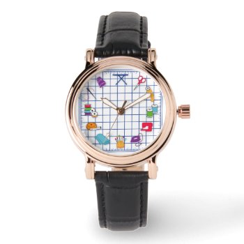 Quilt And Sew Time Watch by pomegranate_gallery at Zazzle