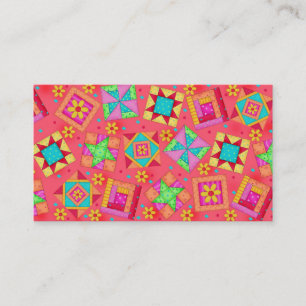 Quilt Art Business Card Coral Red Background
