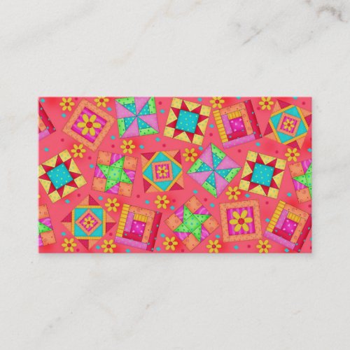 Quilt Block Art Light Red  Business Card