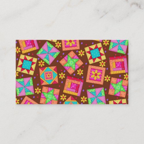 Quilt Art Business Card on Brown Background