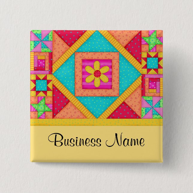 Quilt Art Name Button Badge - Yellow (Front)
