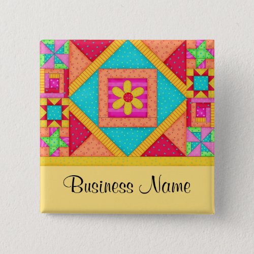 Quilt Art Name Button Badge _ Yellow