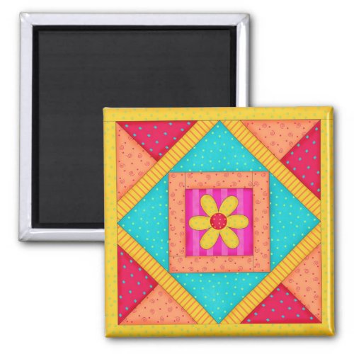 Quilt Block Art Square Magnet