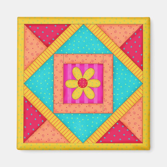Quilt Block Art Square Magnet (Front)