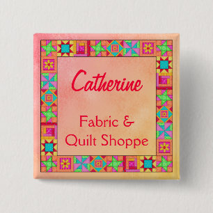 Quilt Block Border Art Quilt Business Name Badge Pinback Button