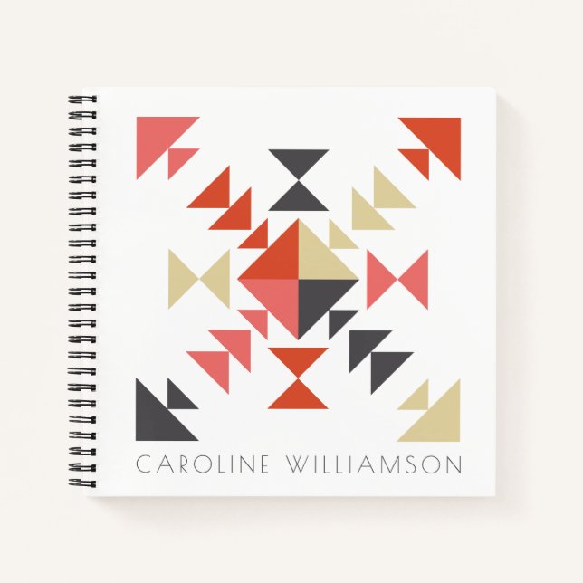 Quilt Block in Red and Brown Personalized Notebook (Front)