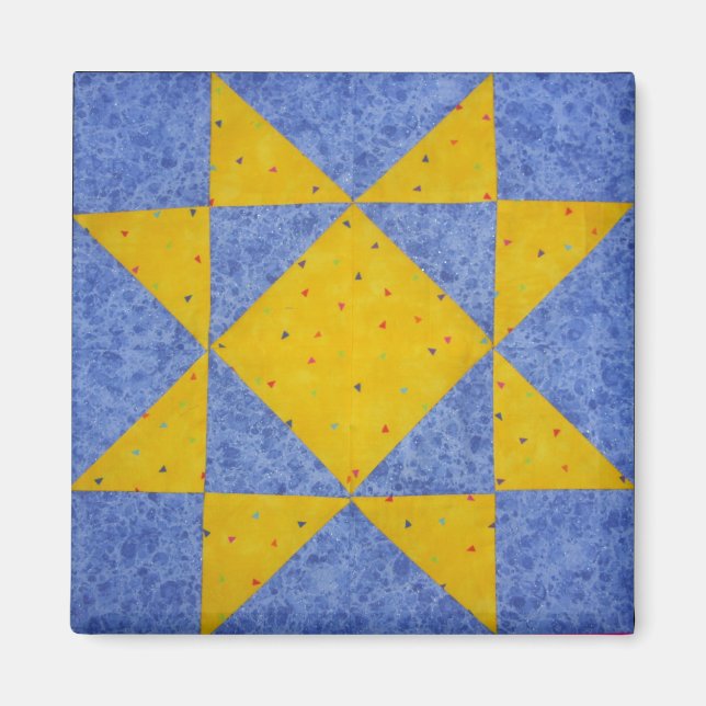 Quilt Block Magnet Star Blue (Front)
