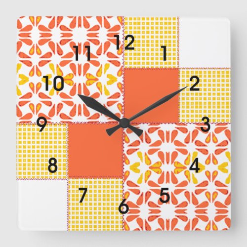 Quilt Block Pattern  Autumn Tints Square Wall Clock