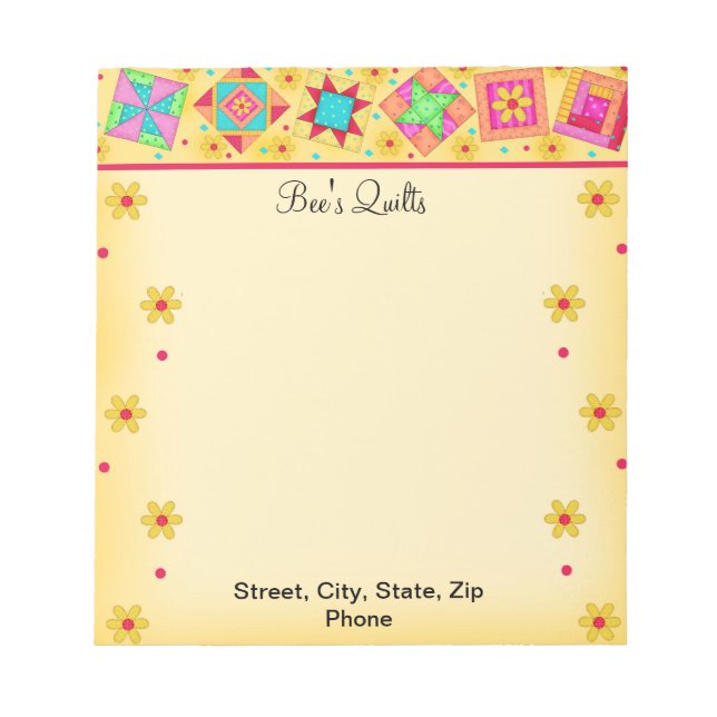 Quilt Block Yellow Notepad (Front)