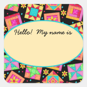 Quilt Blocks Black Name Tag or Label