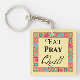 Quilt Blocks Border Art Eat Pray Quilt Yellow Keychain
