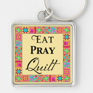 Quilt Blocks Border Art Eat Pray Quilt Yellow Keychain