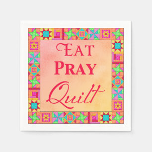 Quilt Blocks Eat Pray Quilt Yellow Orange Party Napkins