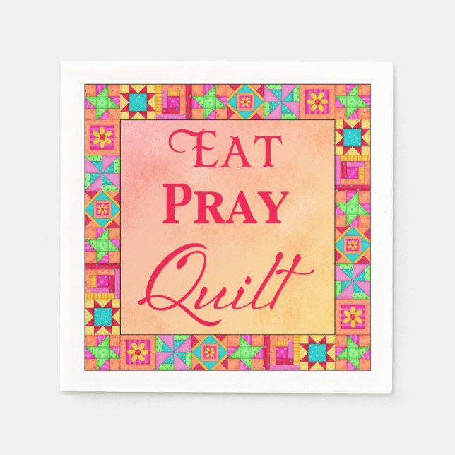 Quilt Blocks Eat Pray Quilt Yellow Orange Party Napkins (Front)