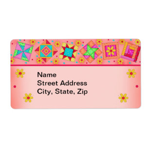 Quilt Blocks Orange Coral Shipping Label