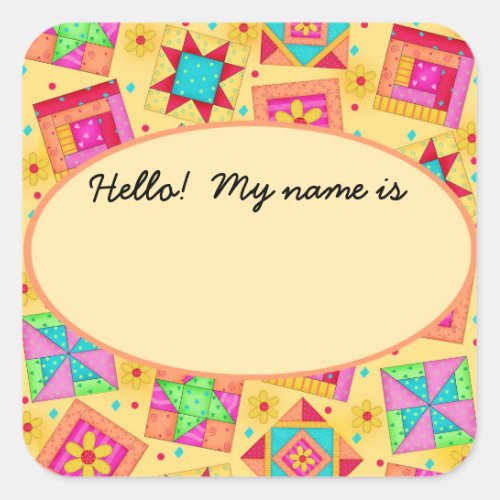 Quilt Blocks yellow Name Tag or Label