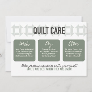 Quilt Care Card - Modern Design - Sage Green