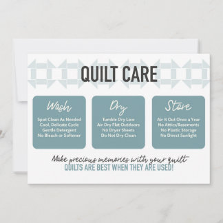 Quilt Care Card - Modern Design - Teal