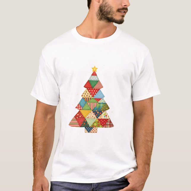 Quilt Christmas Tree Festive Quilt Lovers  T-Shirt (Front)